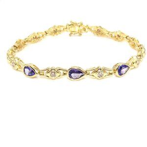 14K Yellow Gold Purple Tanzanite Diamond Bracelet